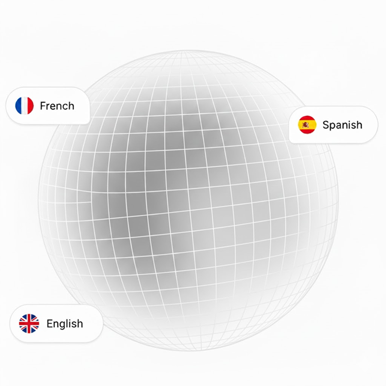 Globe graphic representing global audiences and multilingual video reach